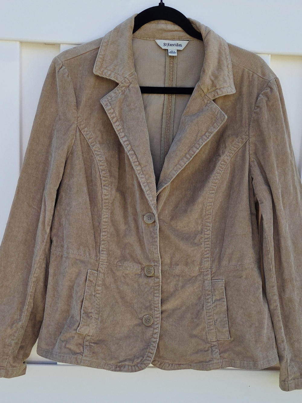 St. John's Bay Women's Beige Courduroy Button Blazer Jacket L. Fall, Preppy